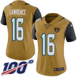 jaguars #16 trevor lawrence gold women's stitched nfl limited rush 100th season cheap jersey