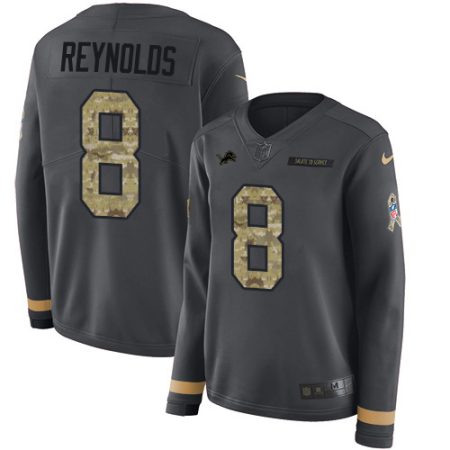 Lions #8 Josh Reynolds Anthracite Salute to Service Women's Stitched NFL Limited Therma Long Sleeve Jersey