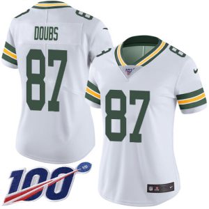 cheap Packers #87 Romeo Doubs White Women's Stitched NFL 100th Season Vapor Untouchable Limited Jersey