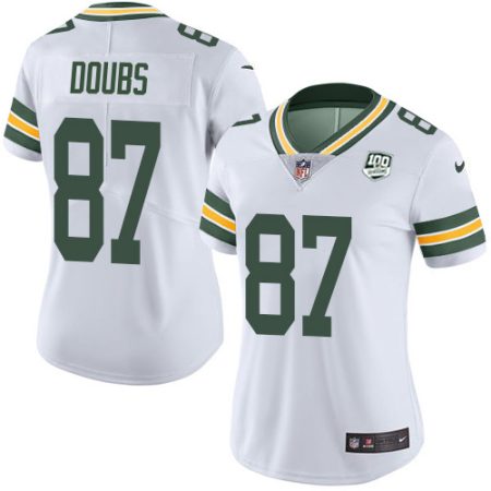 Packers #87 Romeo Doubs White Women's 100th Season Stitched NFL Vapor Untouchable Limited Jersey