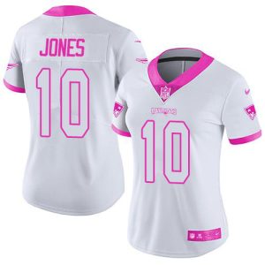 Patriots #10 Mac Jones White/Pink Women's Stitched NFL Limited Rush Fashion Jersey