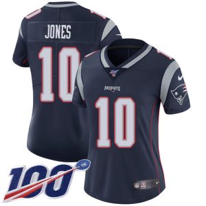 patriots #10 mac jones navy blue team color women's stitched nfl 100th season vapor limited cheap jersey