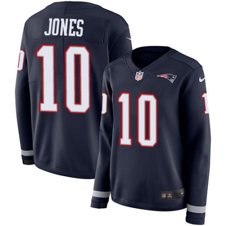 patriots #10 mac jones navy blue team color women's stitched nfl limited therma long sleeve elite jersey