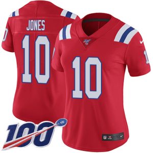 wholesale Patriots #10 Mac Jones Red Alternate Women's Stitched NFL 100th Season Vapor Limited Jersey