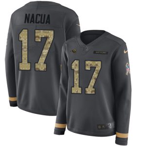 cheap Rams #17 Puka Nacua Anthracite Salute to Service Women's Stitched NFL Limited Therma Long Sleeve Jersey