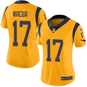 Rams #17 Puka Nacua Gold Women's Stitched NFL Limited Rush Jersey