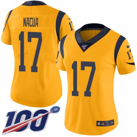 elite Rams #17 Puka Nacua Gold Women's Stitched NFL Limited Rush 100th Season Jersey