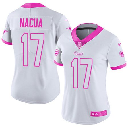 Rams #17 Puka Nacua White/Pink Women's Stitched NFL Limited Rush Fashion Jersey