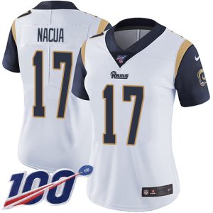 rams #17 puka nacua white women's stitched nfl 100th season vapor untouchable limited cheap jersey