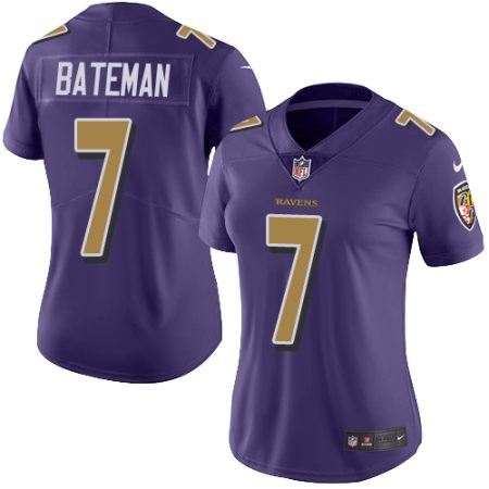 Ravens #7 Rashod Bateman Purple Women's Stitched NFL Limited Rush Jersey