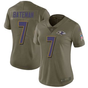 elite Ravens #7 Rashod Bateman Olive Women's Stitched NFL Limited 2024 Salute To Service Jersey