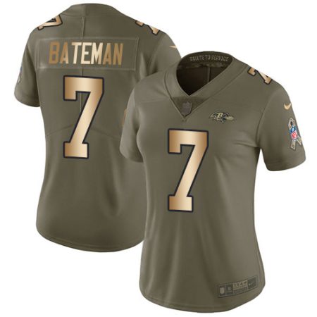 Ravens #7 Rashod Bateman Olive/Gold Women's Stitched NFL Limited 2024 Salute To Service Jersey