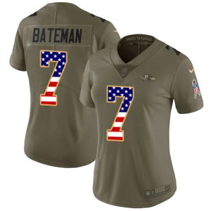 cheap Ravens #7 Rashod Bateman Olive/USA Flag Women's Stitched NFL Limited 2024 Salute To Service Jersey