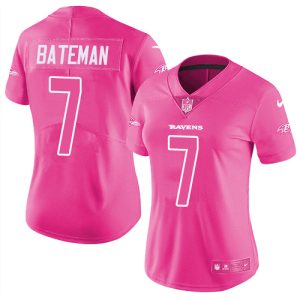 ravens #7 rashod bateman pink women's stitched nfl limited rush fashion elite jersey