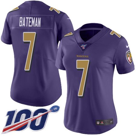 Ravens #7 Rashod Bateman Purple Women's Stitched NFL Limited Rush 100th Season Jersey