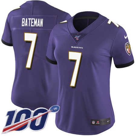 Ravens #7 Rashod Bateman Purple Team Color Women's Stitched NFL 100th Season Vapor Untouchable Limited Jersey