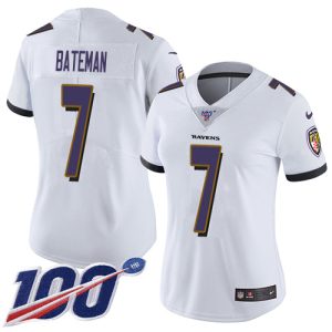 cheap Ravens #7 Rashod Bateman White Women's Stitched NFL 100th Season Vapor Untouchable Limited Jersey