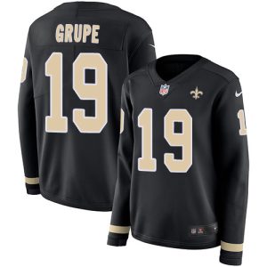 saints #19 blake grupe black team color women's stitched nfl limited therma long sleeve wholesale jersey