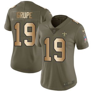 Saints #19 Blake Grupe Olive/Gold Women's Stitched NFL Limited 2024 Salute To Service Jersey