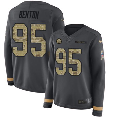 Steelers #95 Keeanu Benton Anthracite Salute to Service Women's Stitched NFL Limited Therma Long Sleeve Jersey