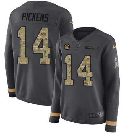 Steelers #14 George Pickens Anthracite Salute to Service Women's Stitched NFL Limited Therma Long Sleeve Jersey