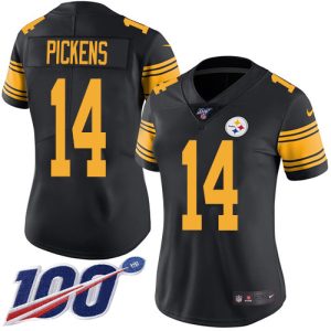 wholesale Steelers #14 George Pickens Black Women's Stitched NFL Limited Rush 100th Season Jersey