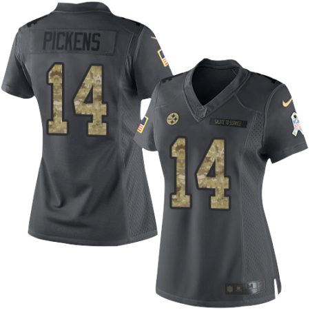 elite Steelers #14 George Pickens Black Women's Stitched NFL Limited 2024 Salute to Service Jersey