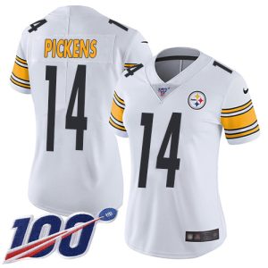 steelers #14 george pickens white women's stitched nfl 100th season vapor limited elite jersey