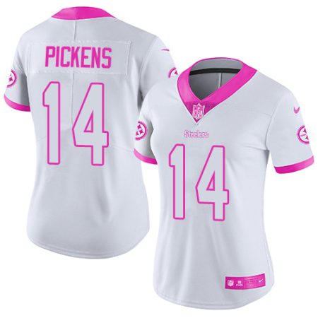 Steelers #14 George Pickens White/Pink Women's Stitched NFL Limited Rush Fashion Jersey