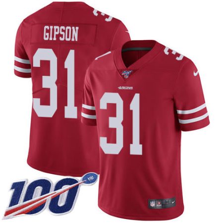 49ers #31 Tashaun Gipson Red Team Color Youth Stitched NFL 100th Season Vapor Limited Jersey