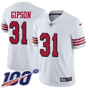 49ers #31 Tashaun Gipson White Rush Youth Stitched NFL Limited 100th Season Jersey