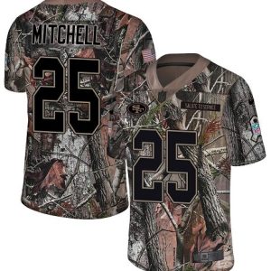 49ers #25 elijah mitchell camo youth stitched nfl limited rush realtree elite jersey