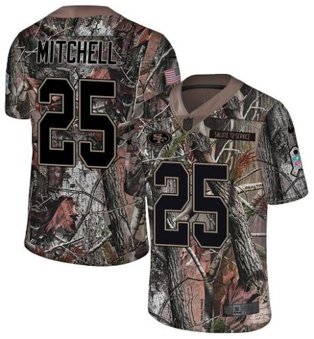 49ers #25 elijah mitchell camo youth stitched nfl limited rush realtree elite jersey