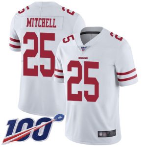 elite 49ers #25 Elijah Mitchell White Youth Stitched NFL 100th Season Vapor Limited Jersey