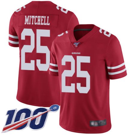 49ers #25 Elijah Mitchell Red Team Color Youth Stitched NFL 100th Season Vapor Limited Jersey