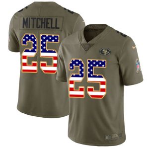 49ers #25 Elijah Mitchell Olive/USA Flag Youth Stitched NFL Limited 2024 Salute To Service Jersey