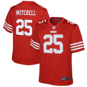 San Francisco 49ers #25 Elijah Mitchell Scarlet Youth 2023-24 NFL Game Jersey