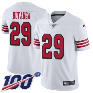 49ers #29 talanoa hufanga white rush youth stitched nfl limited 100th season elite jersey