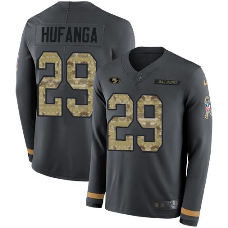 49ers #29 talanoa hufanga anthracite salute to service youth stitched nfl limited therma long sleeve wholesale jersey