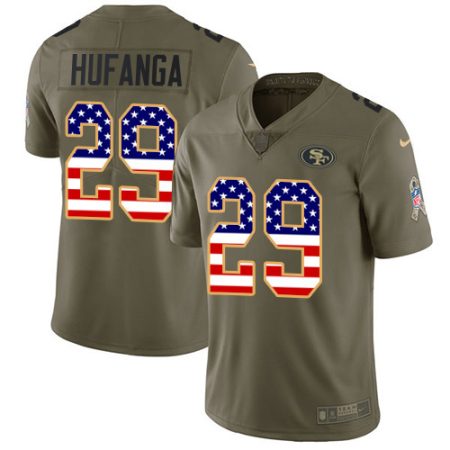 49ers #29 Talanoa Hufanga Olive/USA Flag Youth Stitched NFL Limited 2024 Salute To Service Jersey