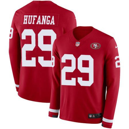 49ers #29 Talanoa Hufanga Red Team Color Youth Stitched NFL Limited Therma Long Sleeve Jersey