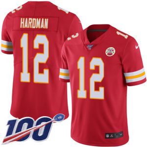 chiefs #12 mecole hardman red team color youth stitched nfl 100th season vapor limited elite jersey