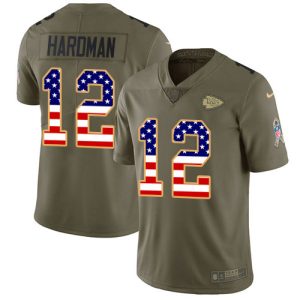 Chiefs #12 Mecole Hardman Olive/USA Flag Youth Stitched NFL Limited 2024 Salute To Service Jersey