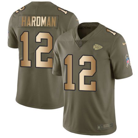 chiefs #12 mecole hardman olive/gold youth stitched nfl limited 2024 salute to service cheap jersey