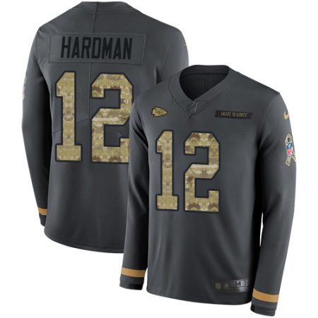 chiefs #12 mecole hardman anthracite salute to service youth stitched nfl limited therma long sleeve cheap jersey