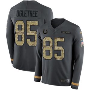 Colts #85 Andrew Ogletree Anthracite Salute to Service Youth Stitched NFL Limited Therma Long Sleeve Jersey