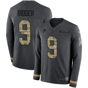 Falcons #9 Desmond Ridder Anthracite Salute to Service Stitched Youth NFL Limited Therma Long Sleeve Jersey