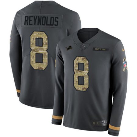 Lions #8 Josh Reynolds Anthracite Salute to Service Youth Stitched NFL Limited Therma Long Sleeve Jersey