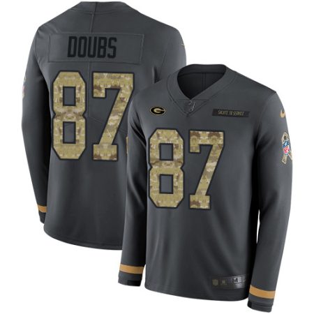 packers #87 romeo doubs anthracite salute to service youth stitched nfl limited therma long sleeve elite jersey