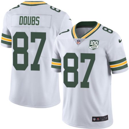 cheap Packers #87 Romeo Doubs White Youth 100th Season Stitched NFL Vapor Untouchable Limited Jersey